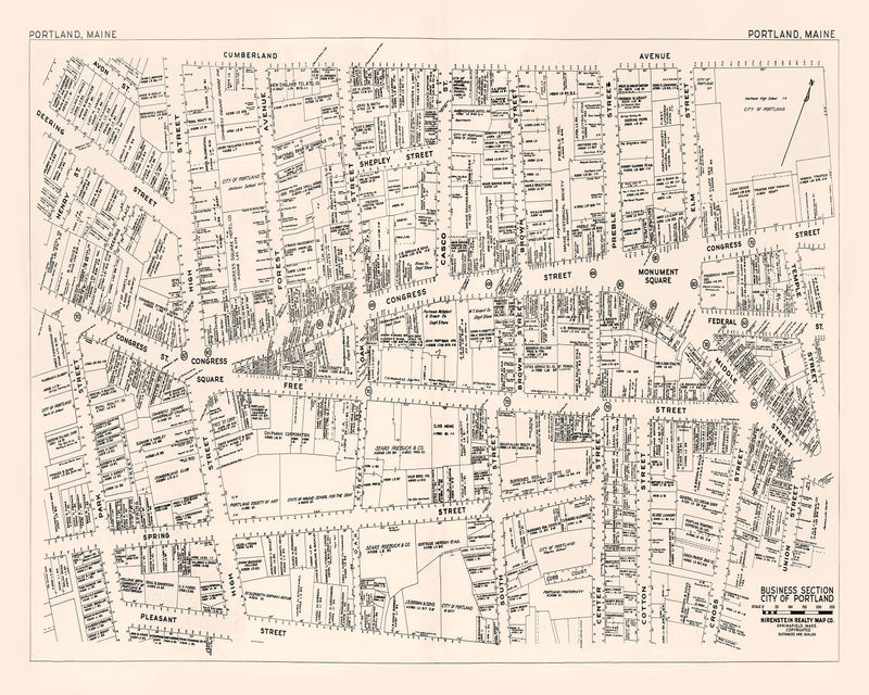 Size comparison using Vintage Map of Portland, ME Business Section 1946