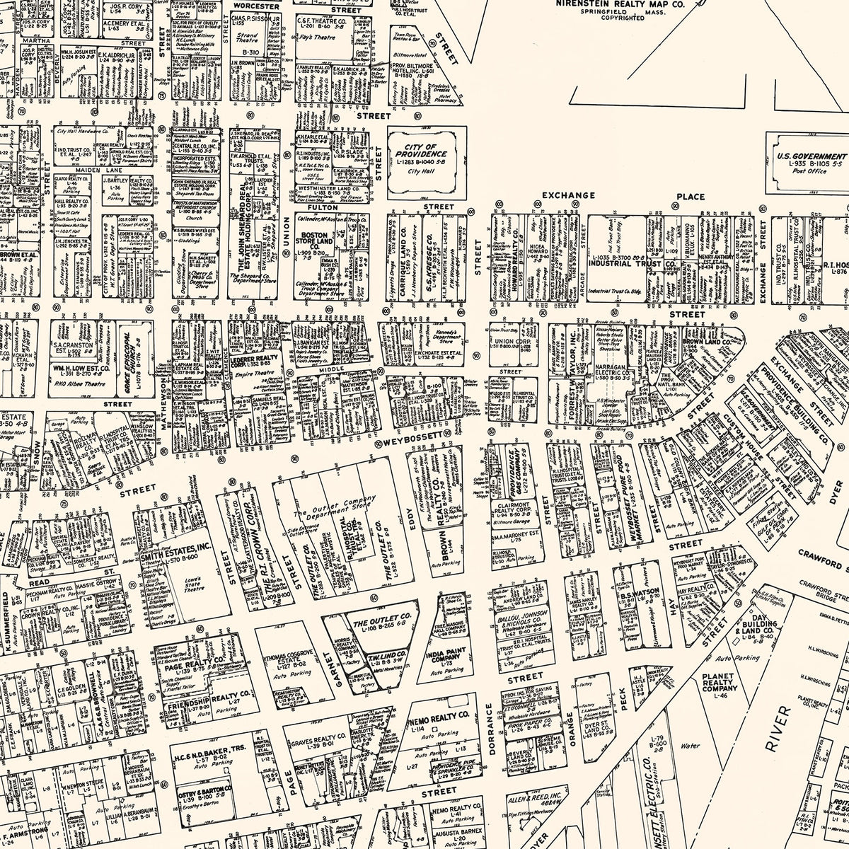 Restored historic details from the 1946 city map of Providence, Rhode Island