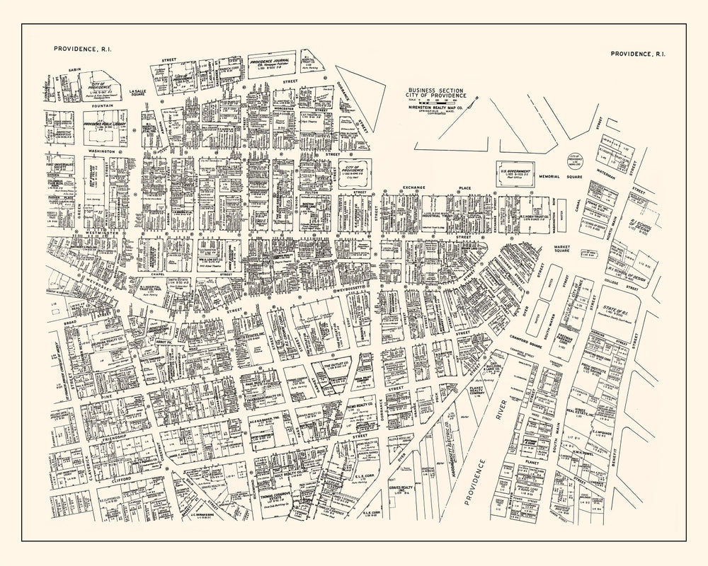 Vintage Map of Providence, RI Business Section 1946 print style example