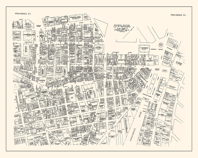 Size comparison using Vintage Map of Providence, RI Business Section 1946