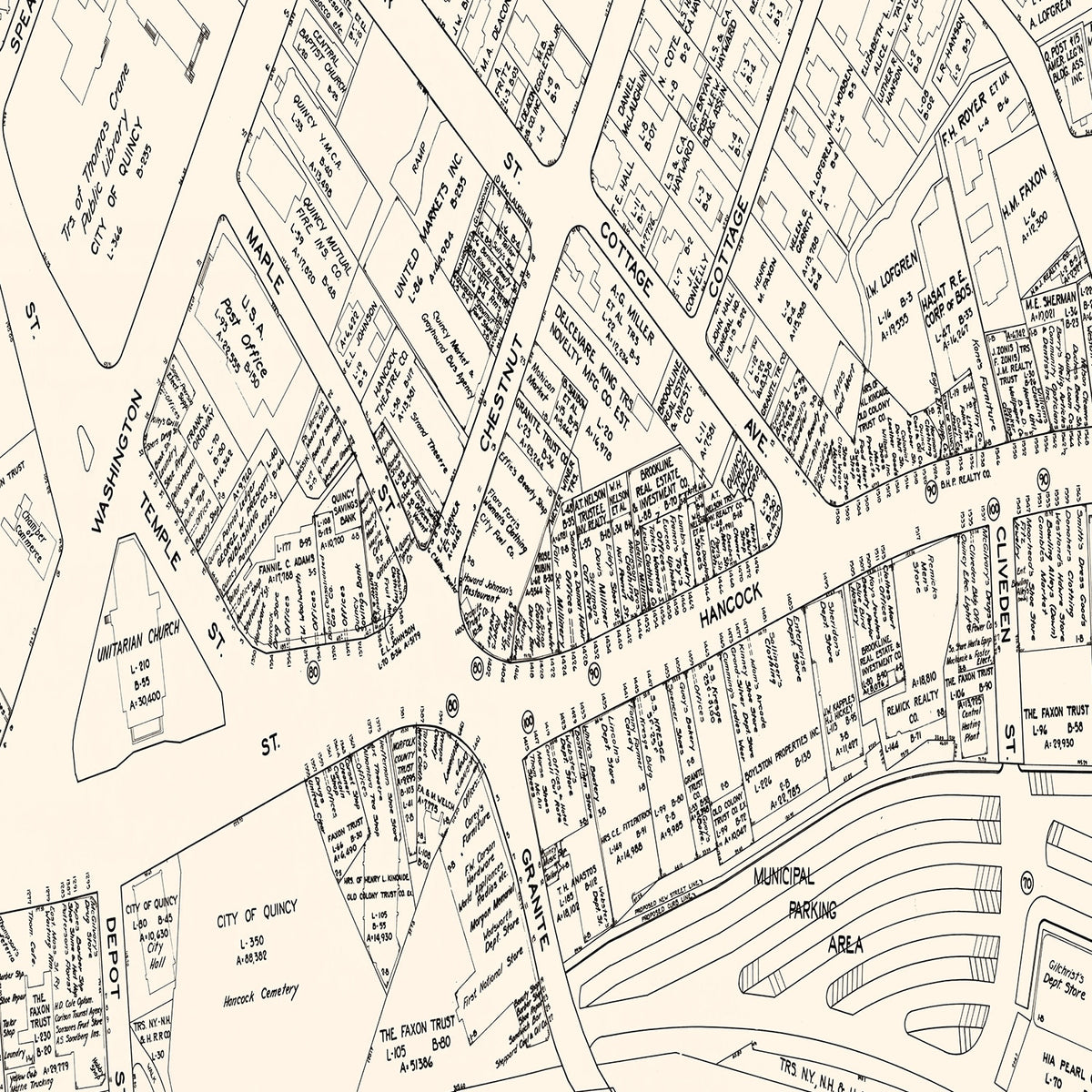 Restored historic details from the 1946 city map of Quincy, Massachusetts