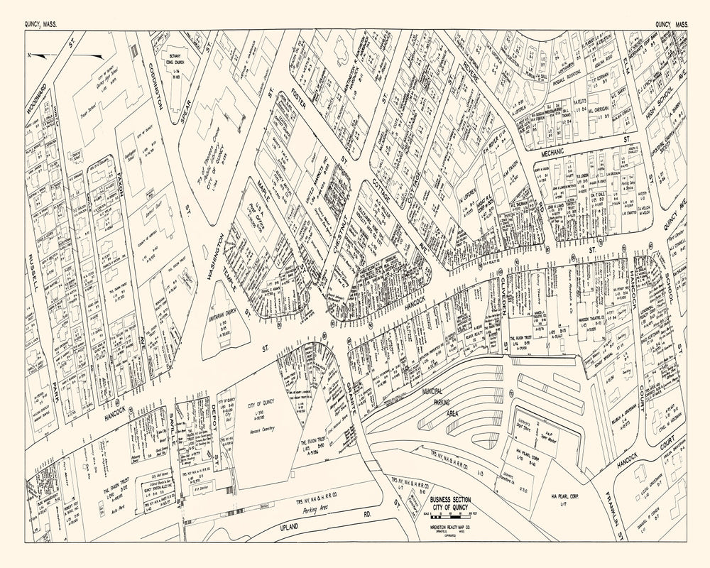 Vintage Map of Quincy, MA Business Section 1946 print style example
