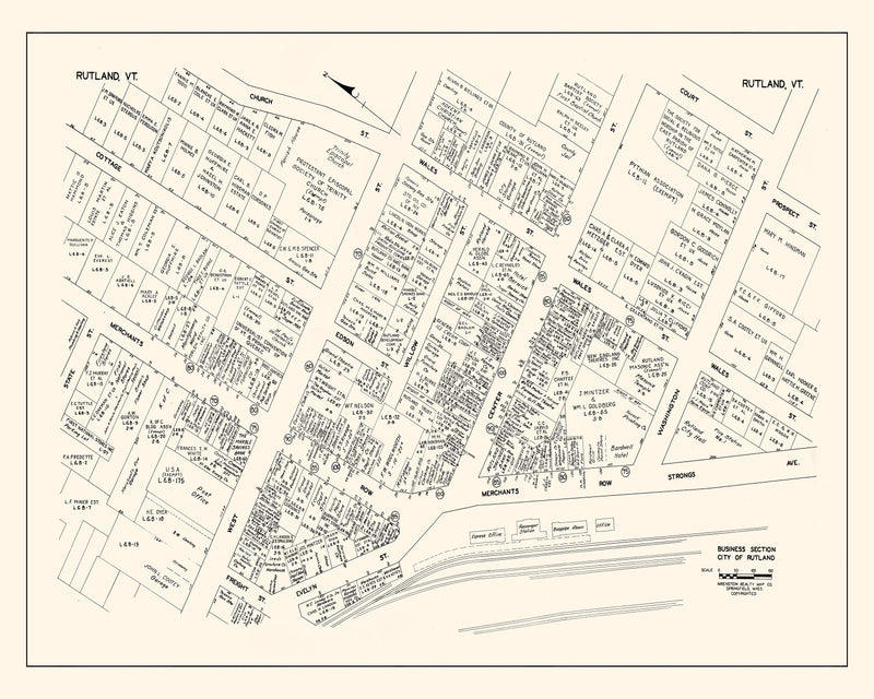 Size comparison using Vintage Map of Rutland, VT Business Section 1946