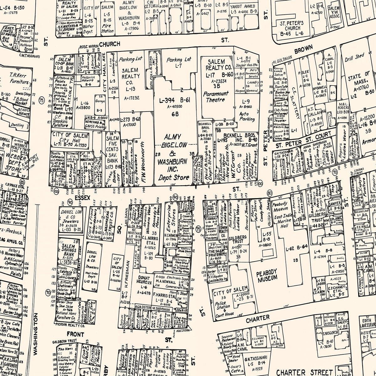 Restored historic details from the 1946 city map of Salem, Massachusetts
