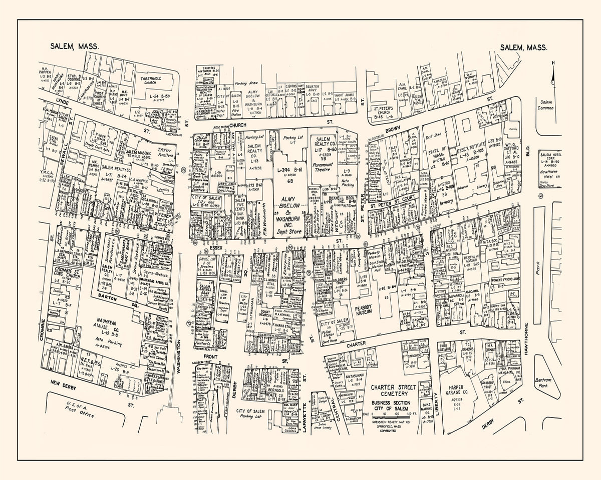 Preview of Vintage Map of Salem, MA Business Section 1946