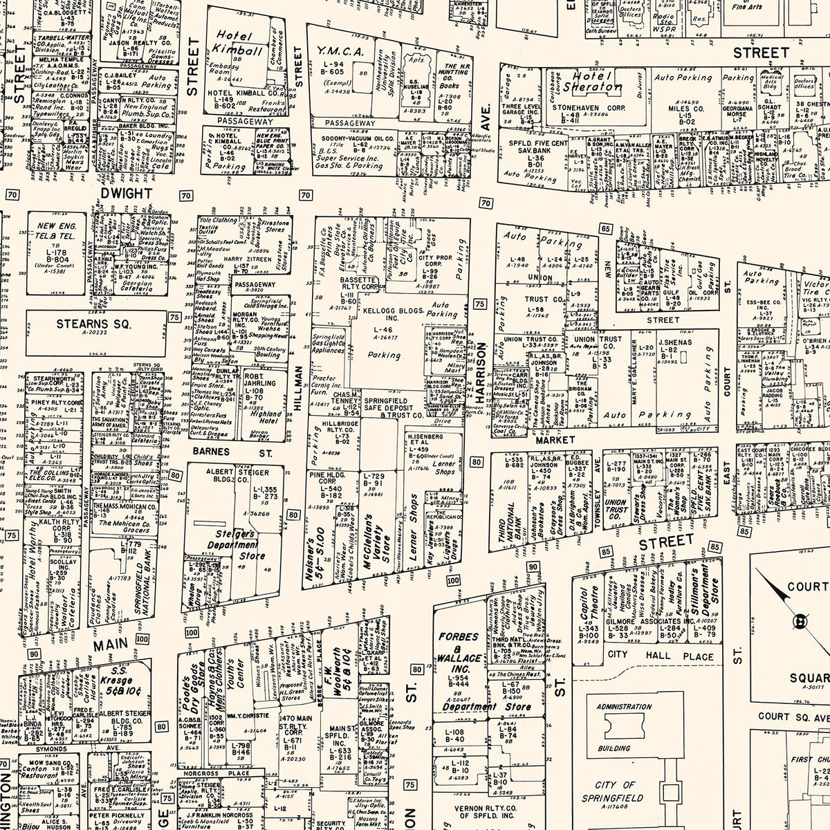 Restored historic details from the 1946 city map of Springfield, Massachusetts