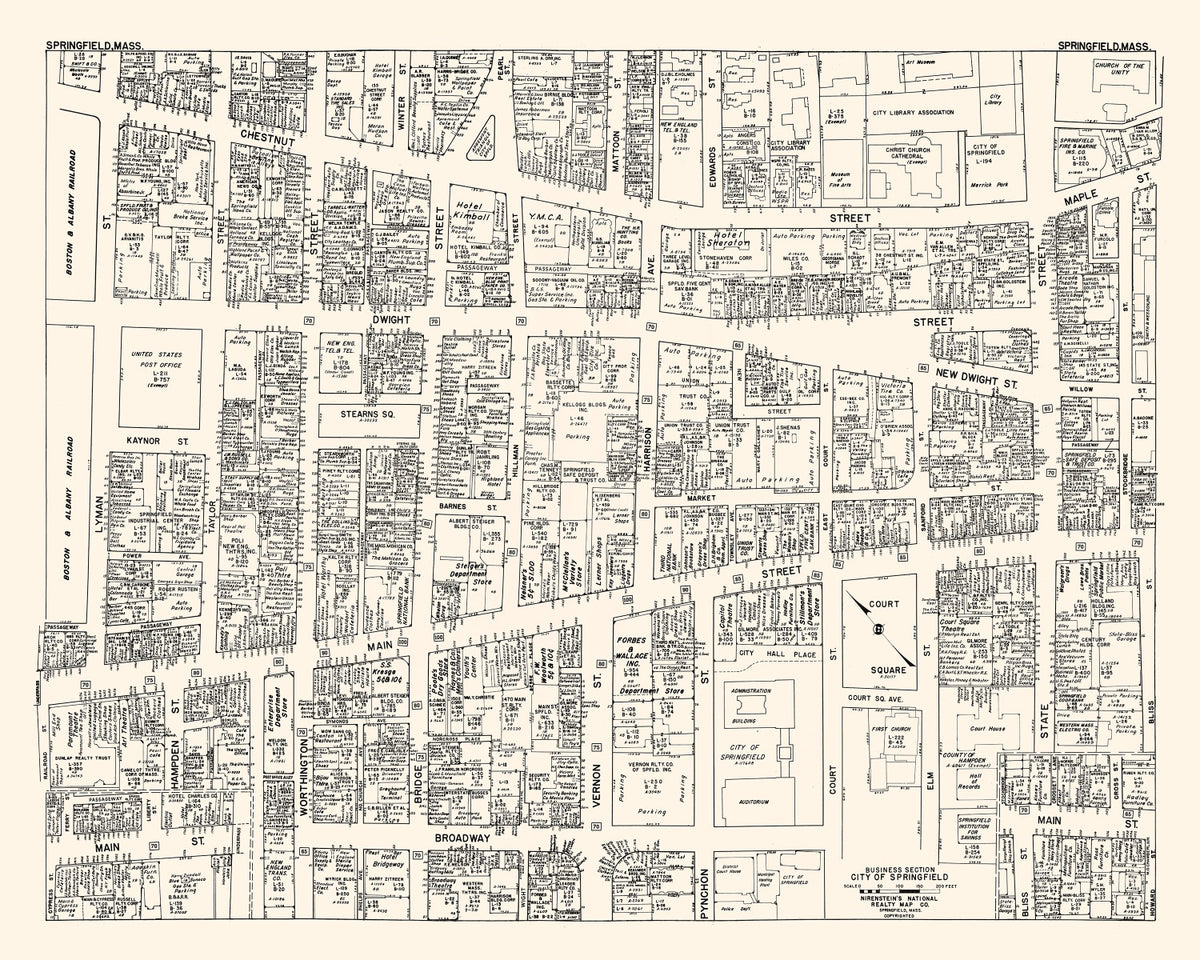 Preview of Vintage Map of Springfield, MA Business Section 1946