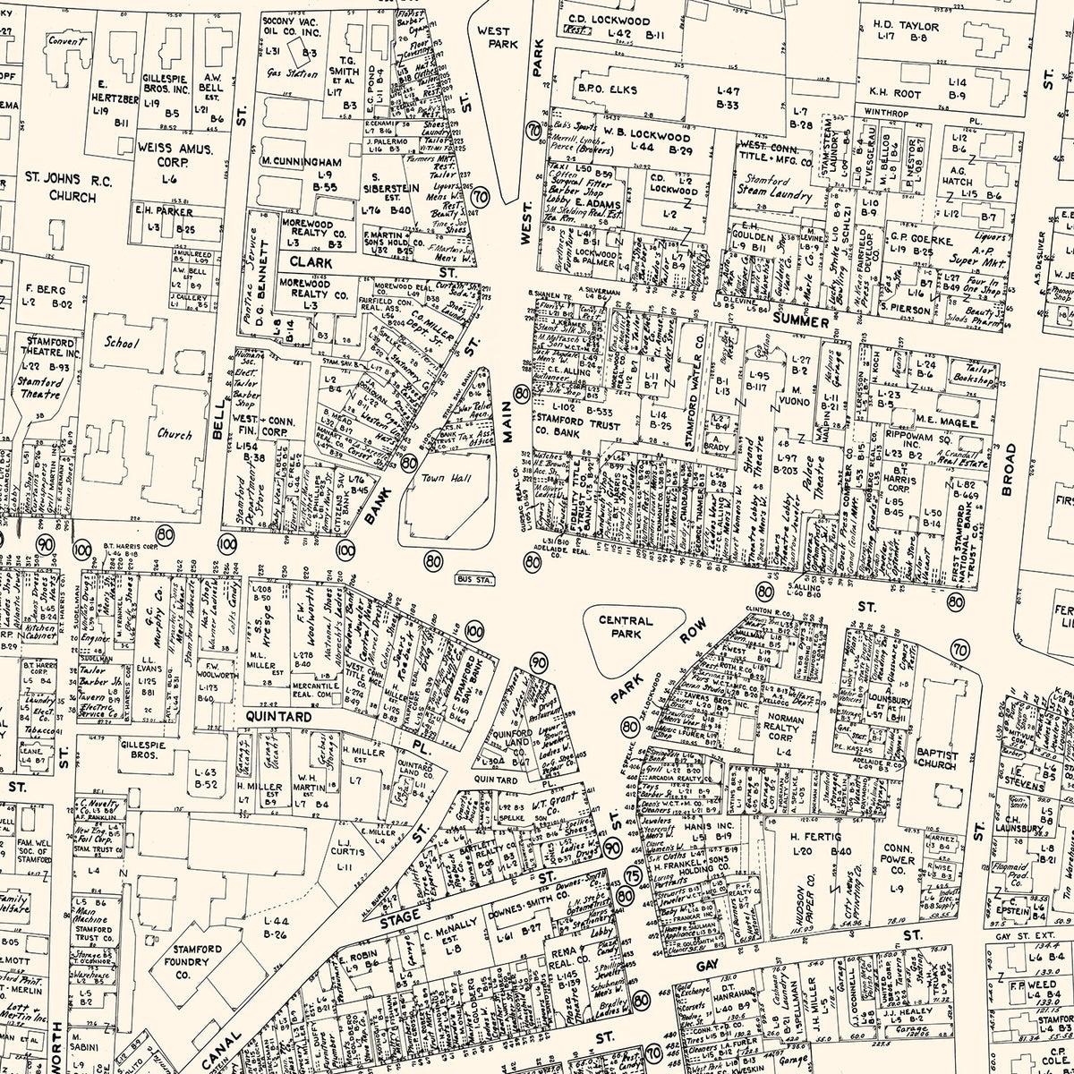 Restored historic details from the 1946 city map of Stamford, Connecticut