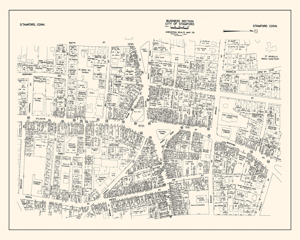 Preview of Vintage Map of Stamford, CT Business Section 1946