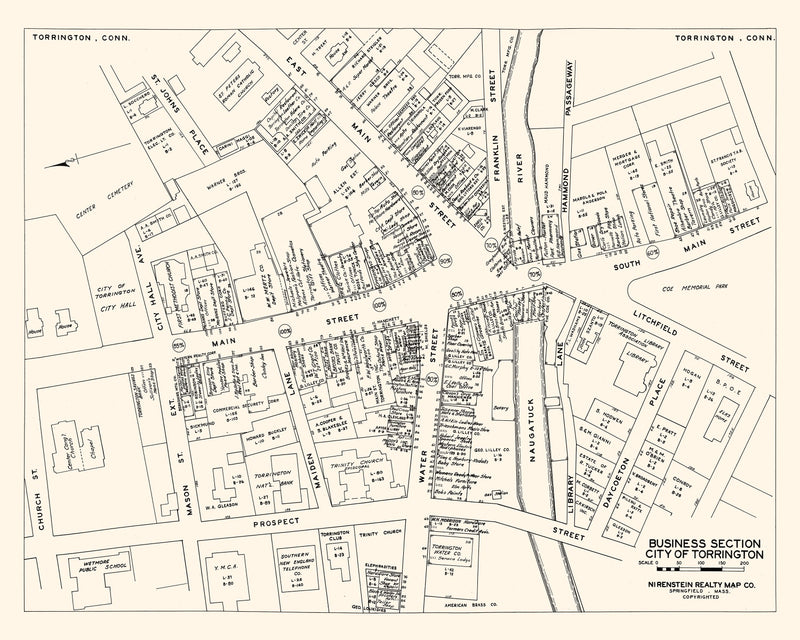 Size comparison using Vintage Map of Torrington, CT Business Section 1946