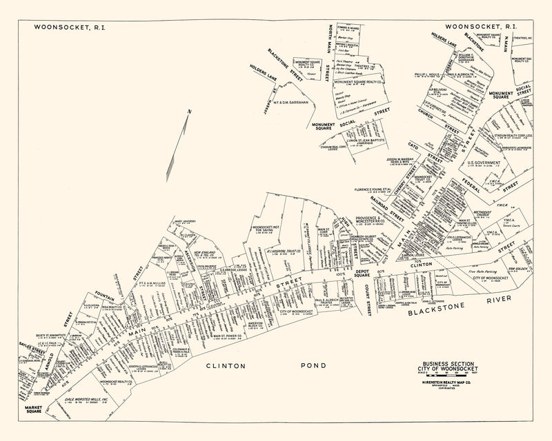 Size comparison using Vintage Map of Woonsocket, RI Business Section 1946