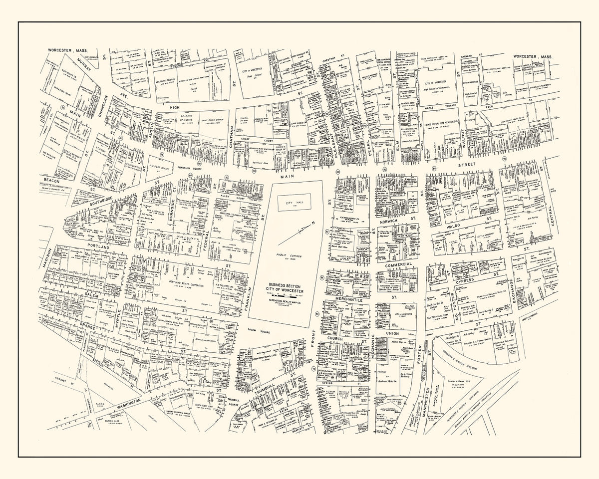 Preview of Vintage Map of Worcester, MA Business Section 1946