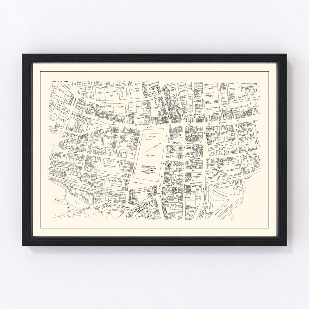 Worcester Vintage Map 1946