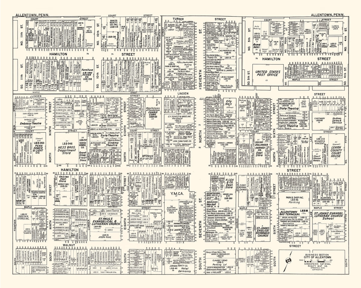Preview of Vintage Map of Allentown, PA Business Section 1950