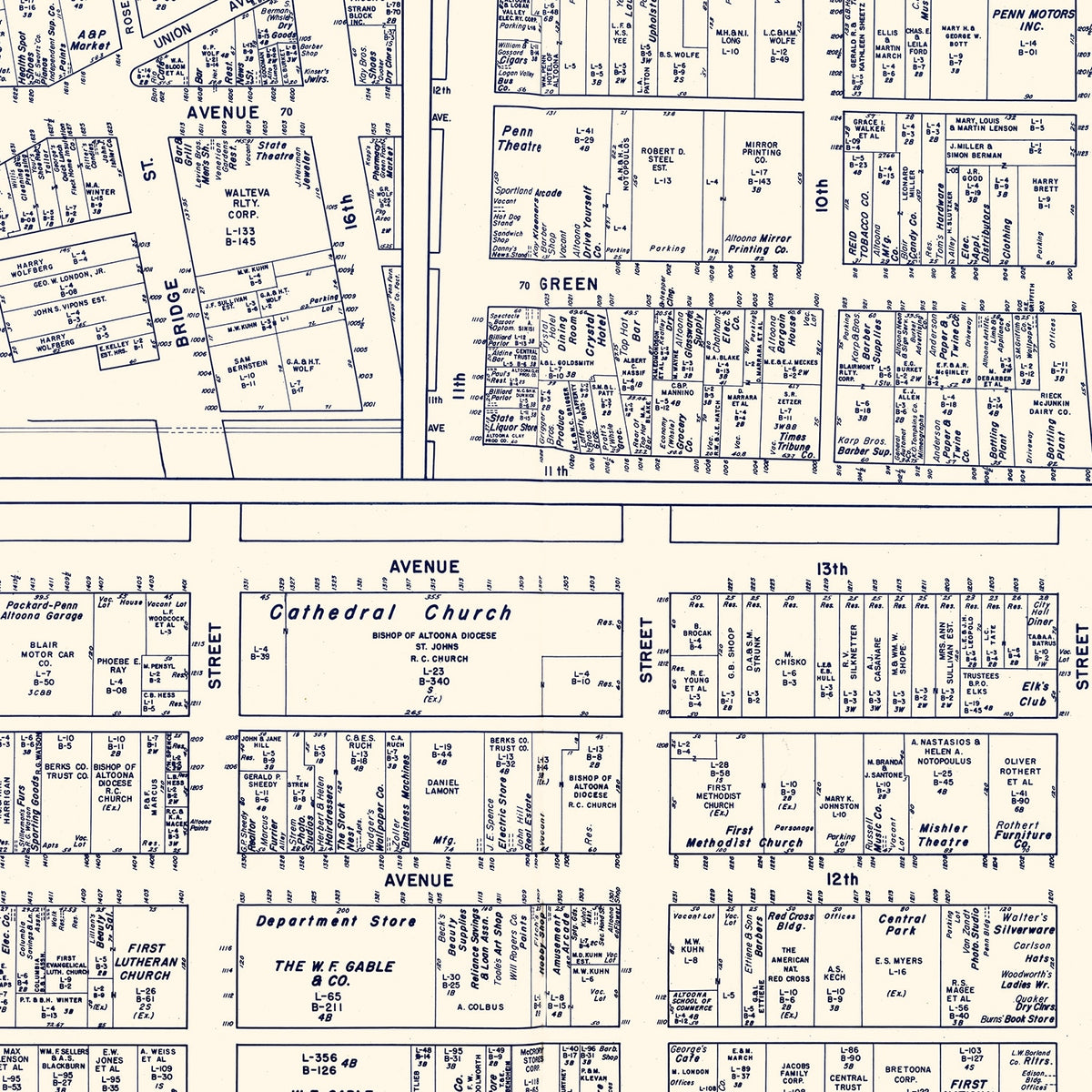 Restored historic details from the 1950 city map of Altoona, Pennsylvania
