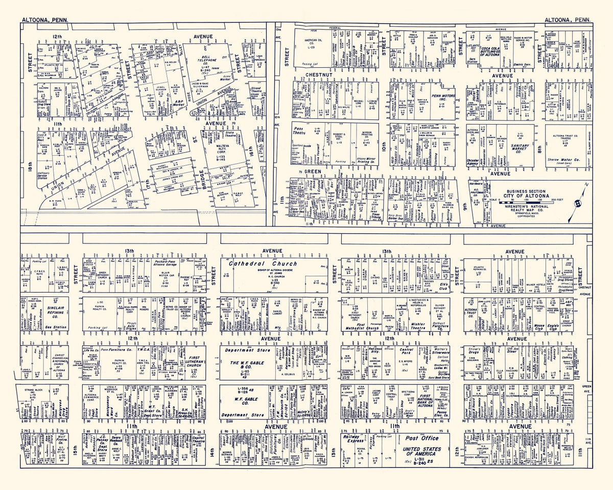Preview of Vintage Map of Altoona, PA Business Section 1950