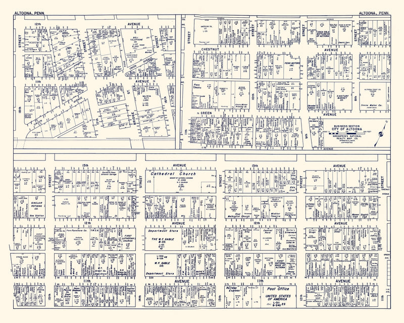 Size comparison using Vintage Map of Altoona, PA Business Section 1950
