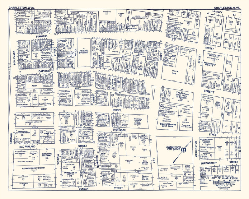 Size comparison using Vintage Map of Charleston, WV Business Section 1950