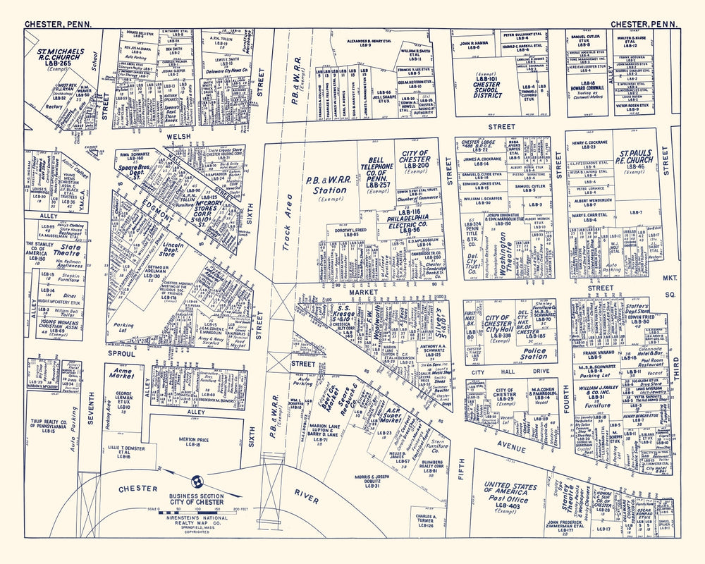 Vintage Map of Chester, PA Business Section 1950 print style example
