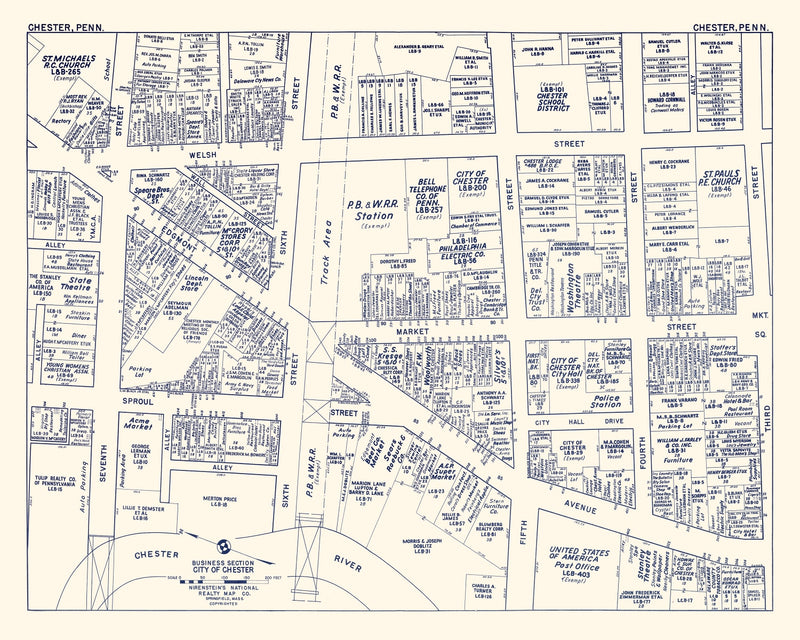 Size comparison using Vintage Map of Chester, PA Business Section 1950