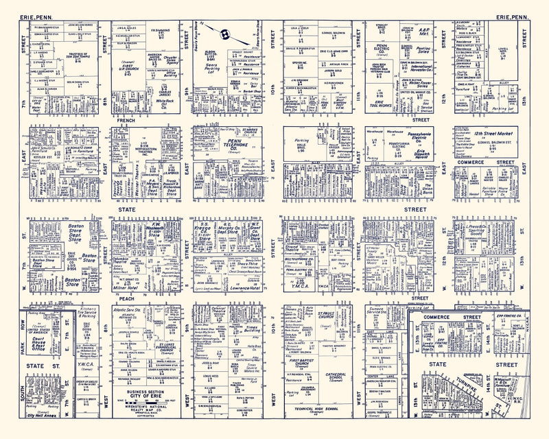 Size comparison using Vintage Map of Erie, PA Business Section 1950