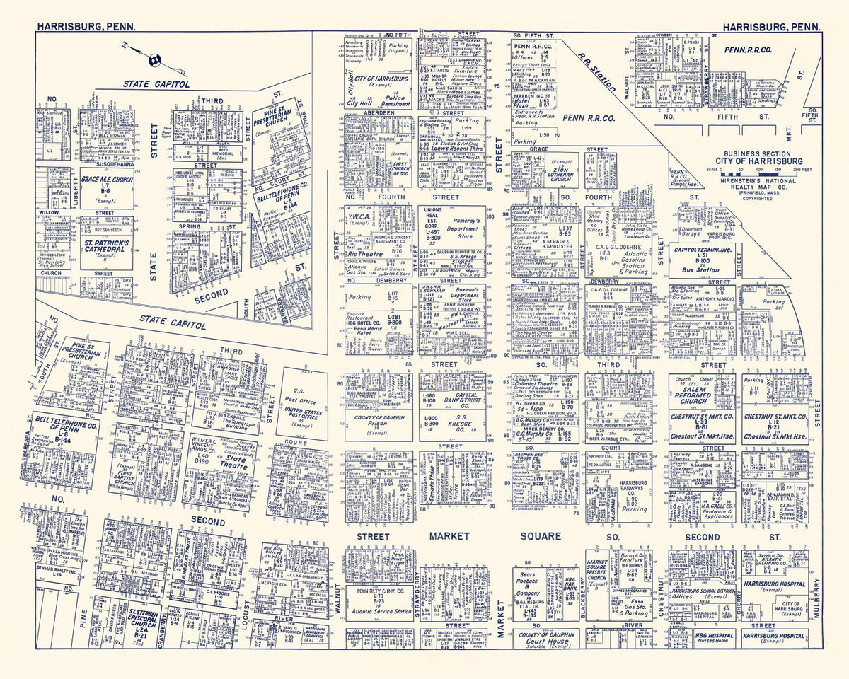 Preview of Vintage Map of Harrisburg, PA Business Section 1950