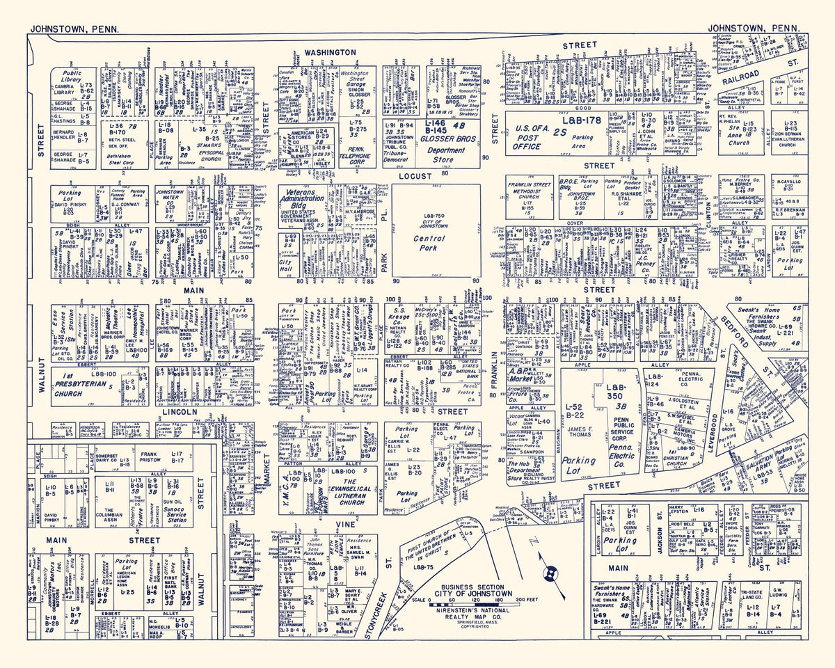Preview of Vintage Map of Johnstown, PA Business Section 1950