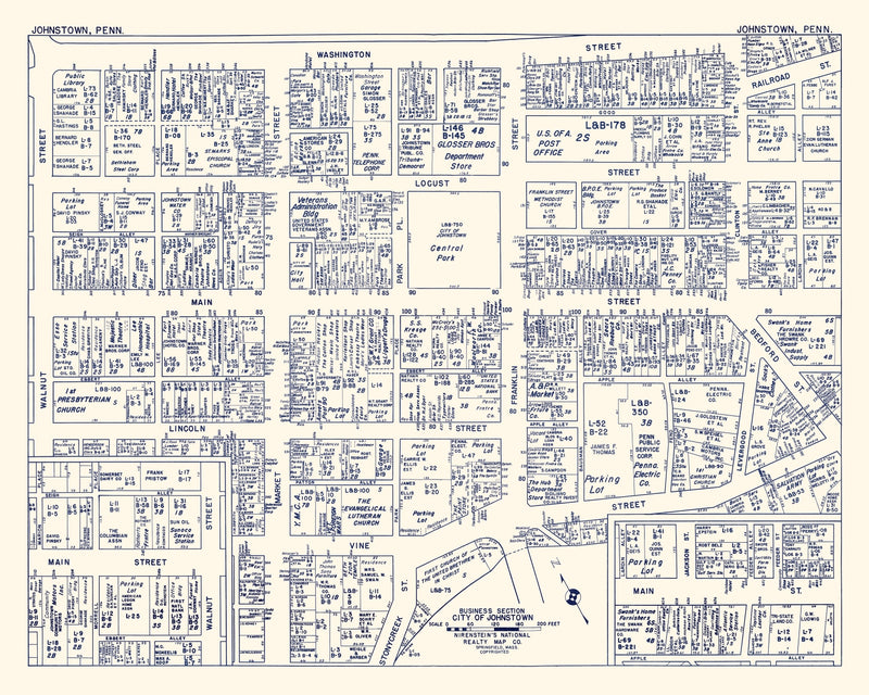 Size comparison using Vintage Map of Johnstown, PA Business Section 1950