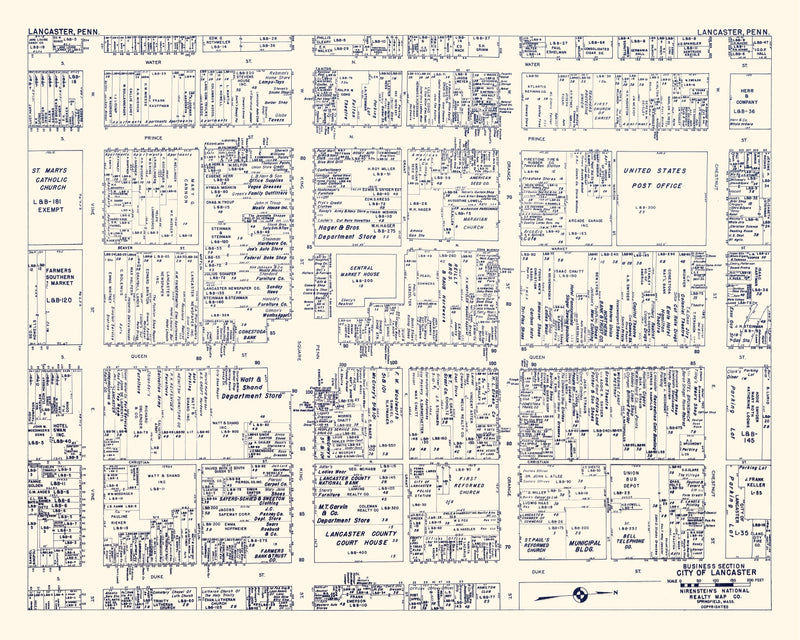 Size comparison using Vintage Map of Lancaster, PA Business Section 1950