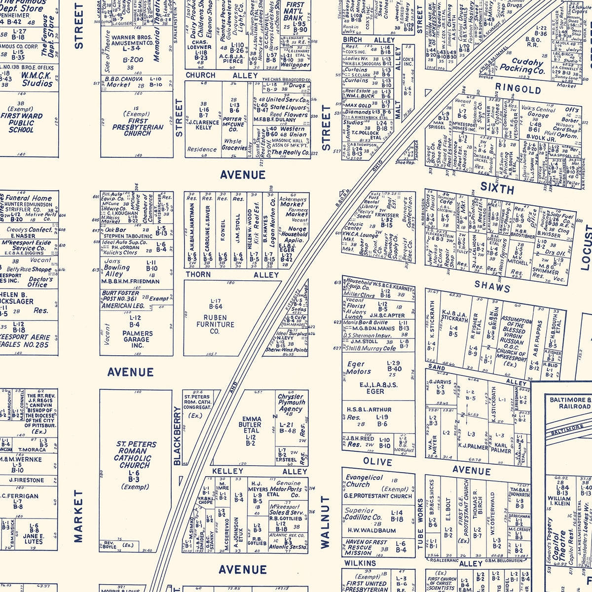 Restored historic details from the 1950 city map of McKeesport, Pennsylvania
