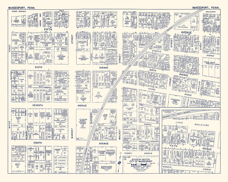 Size comparison using Vintage Map of McKeesport, PA Business Section 1950