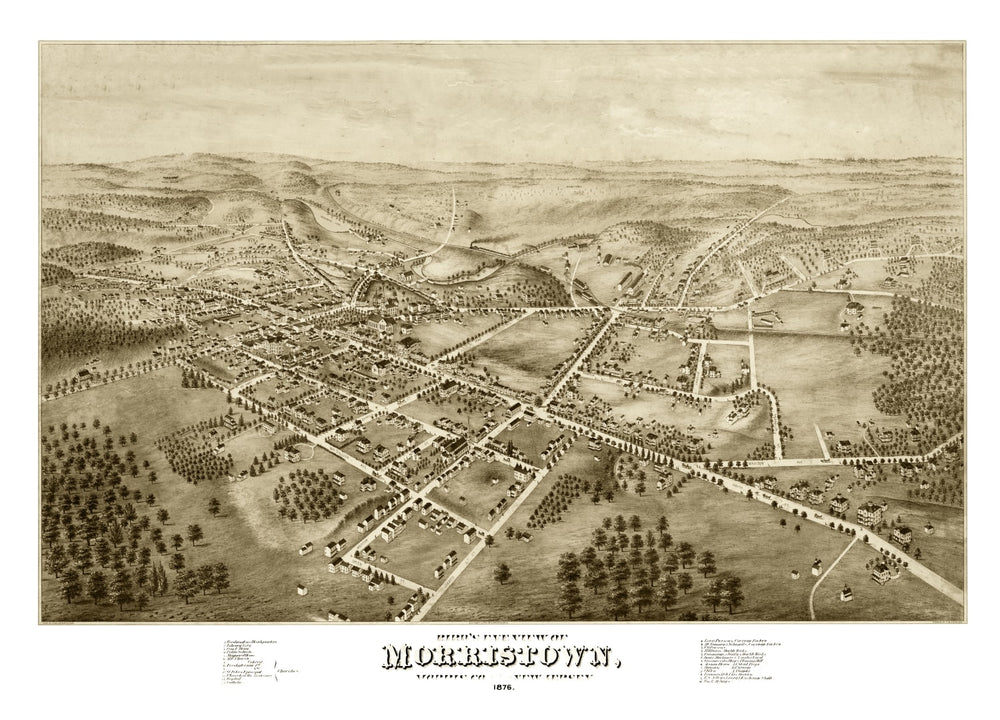 Vintage Map of Morristown, New Jersey 1876 print style example