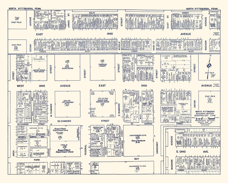 Size comparison using Vintage Map of North Pittsburgh, PA Business Section 1950
