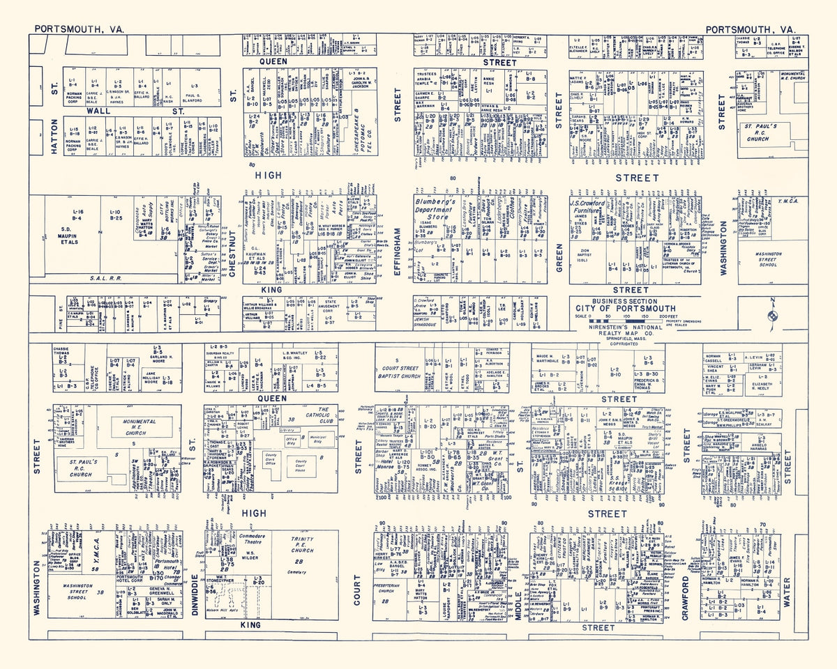 Preview of Vintage Map of Portsmouth, VA Business Section 1950