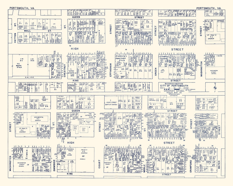 Size comparison using Vintage Map of Portsmouth, VA Business Section 1950