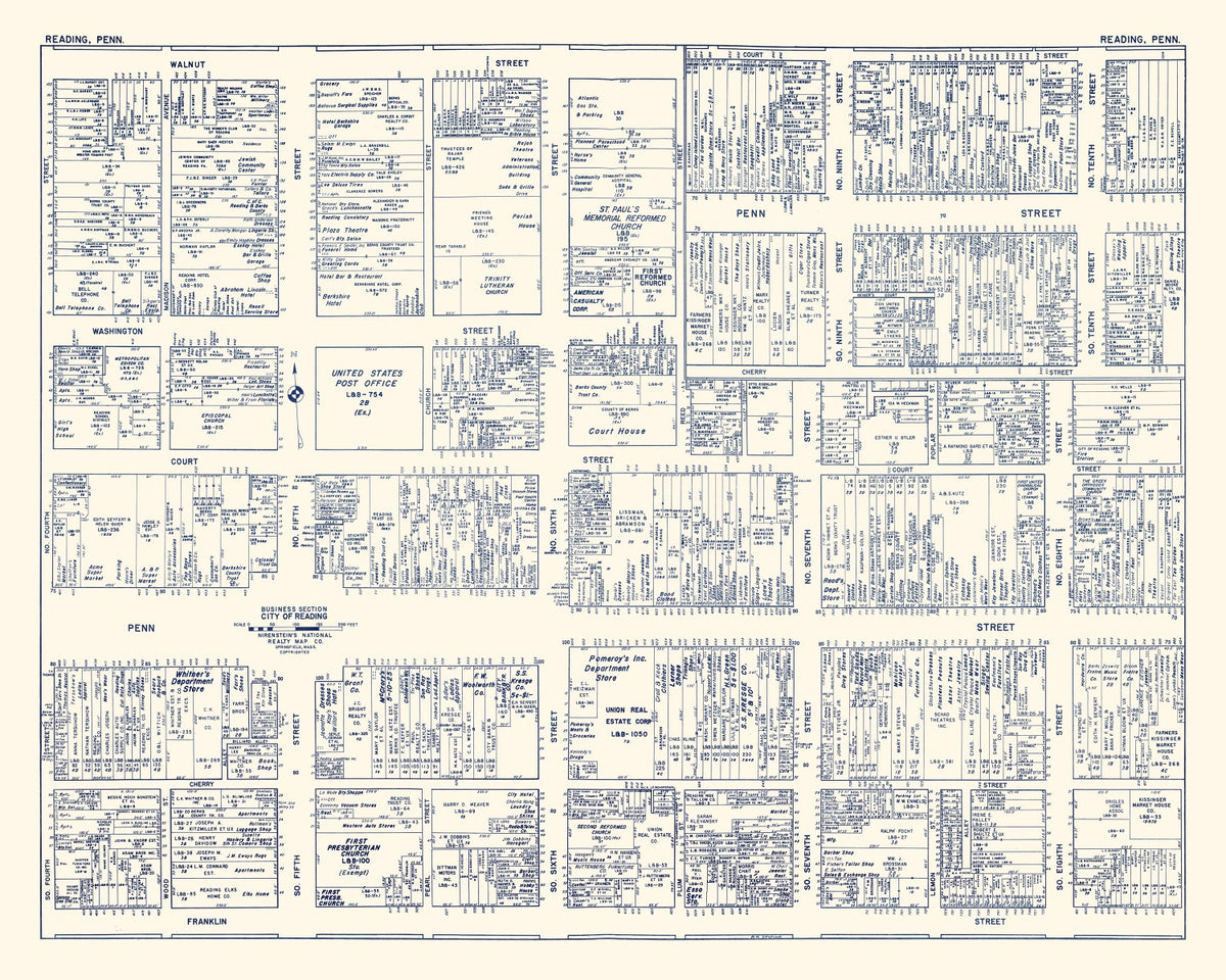 Preview of Vintage Map of Reading, PA Business Section 1950