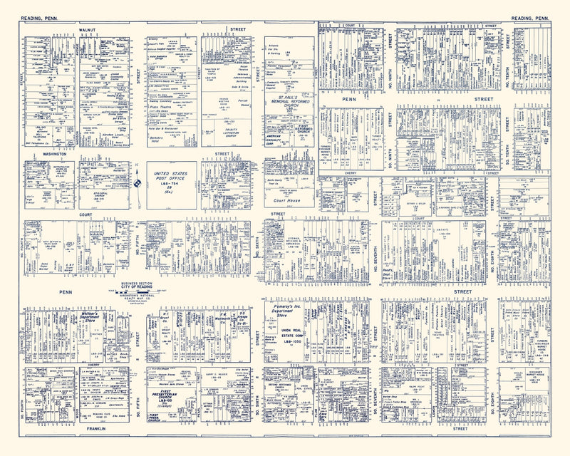 Size comparison using Vintage Map of Reading, PA Business Section 1950