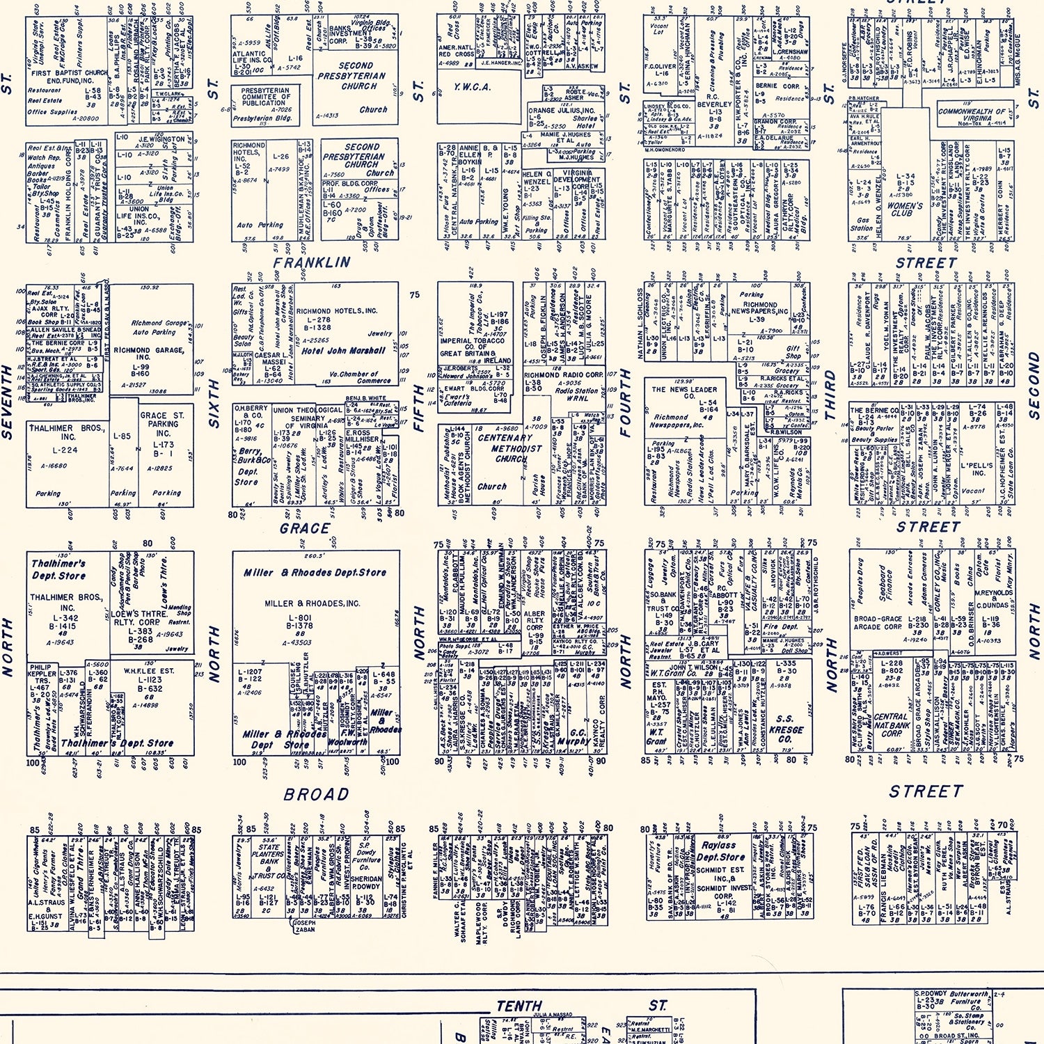 Restored historic details from the 1950 city map of Richmond, Virginia