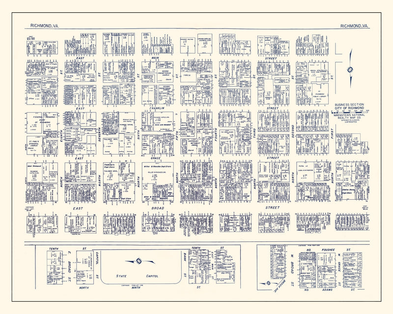 Size comparison using Vintage Map of Richmond, VA Business Section 1950
