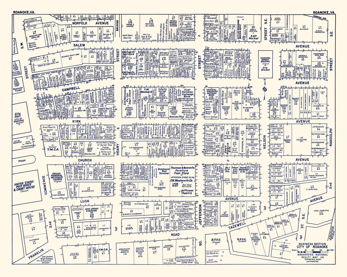 Preview of Vintage Map of Roanoke, VA Business Section 1950