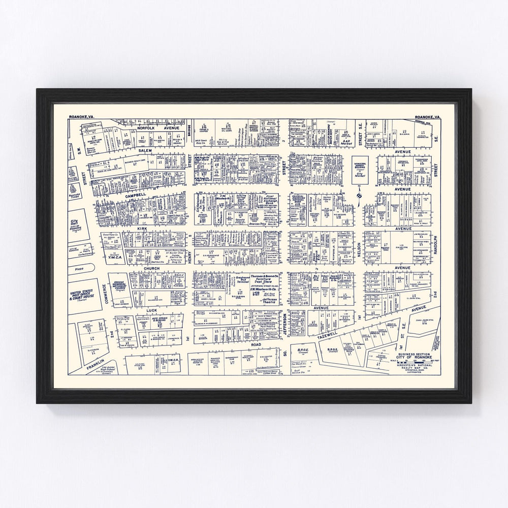 Roanoke Vintage Map 1950