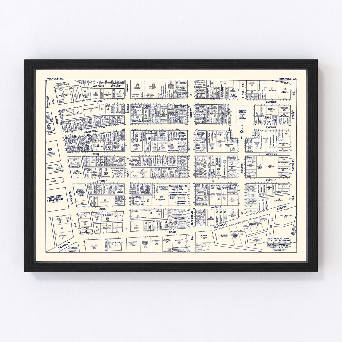 Roanoke Vintage Map 1950