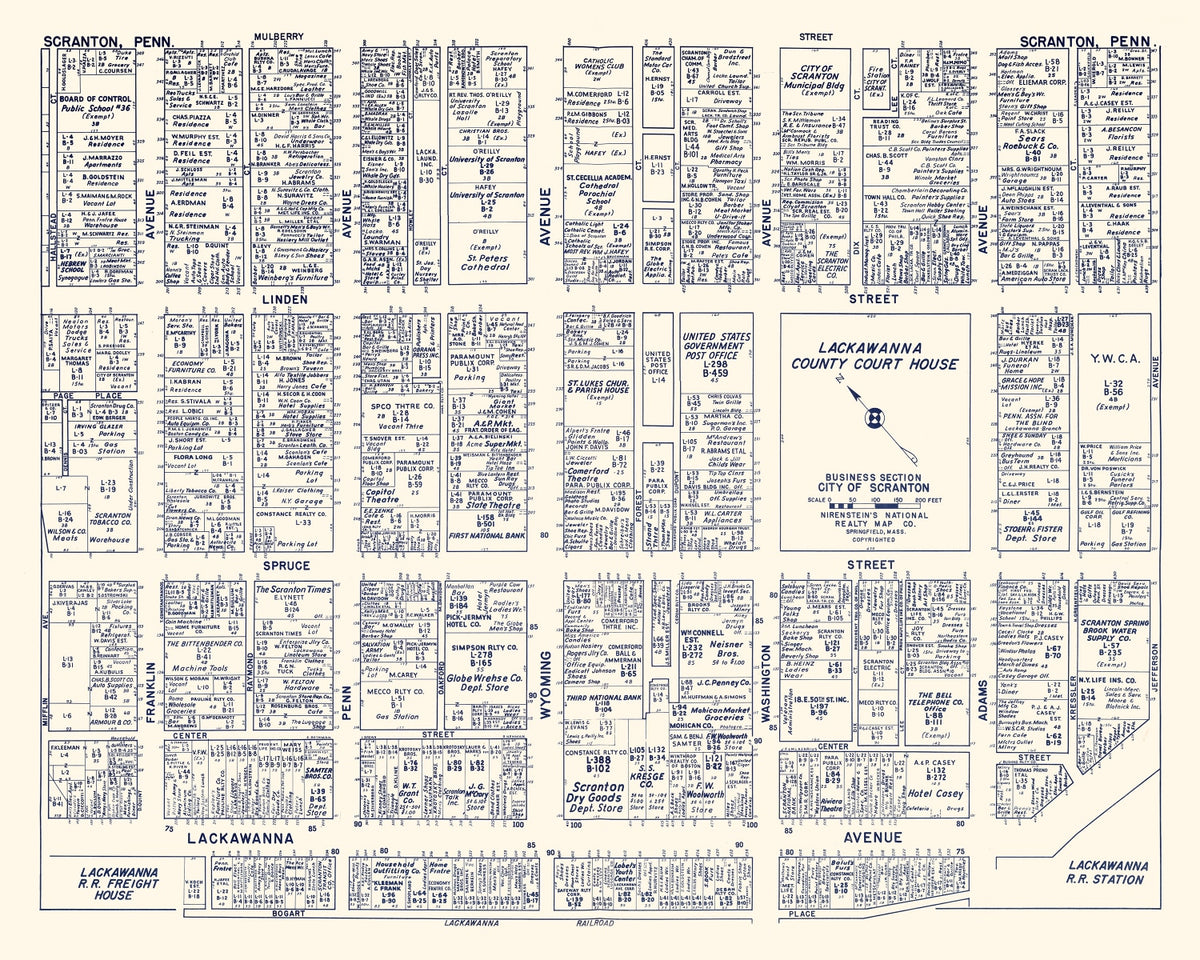 Preview of Vintage Map of Scranton, PA Business Section 1950