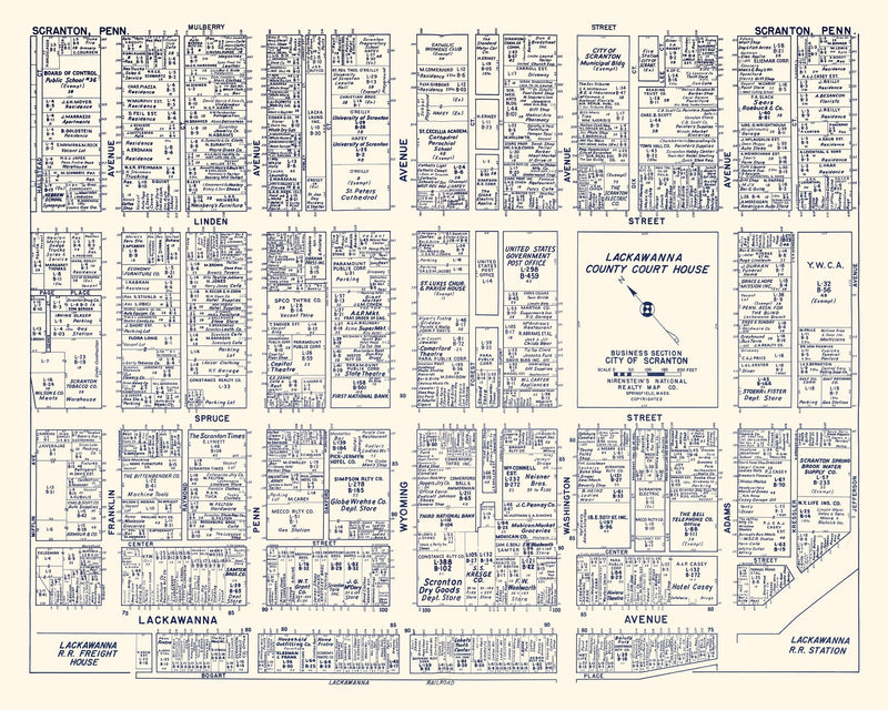 Size comparison using Vintage Map of Scranton, PA Business Section 1950