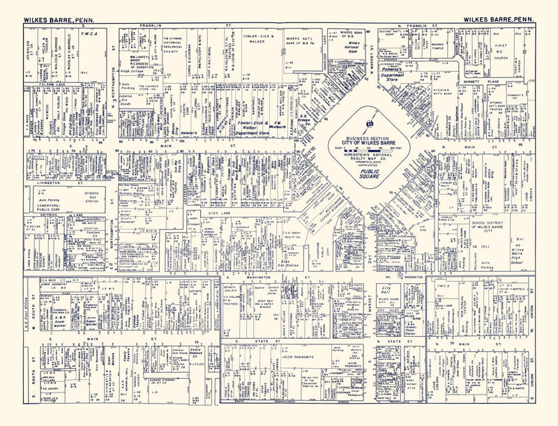 Size comparison using Vintage Map of Wilkes-Barre, PA Business Section 1950