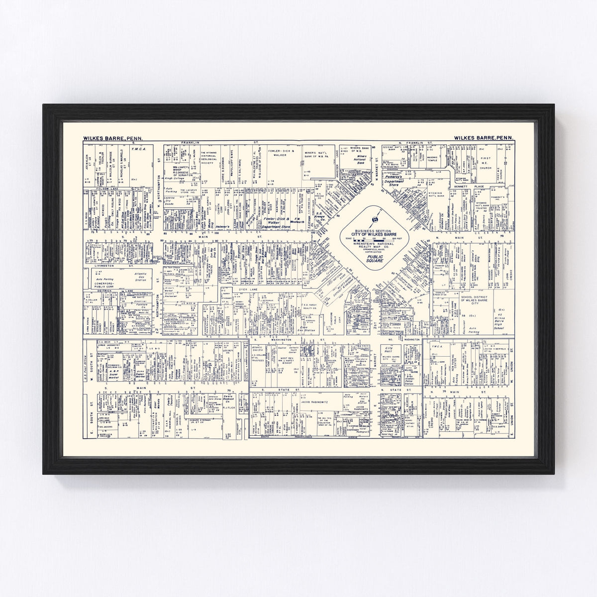 Wilkes-Barre Vintage Map 1950