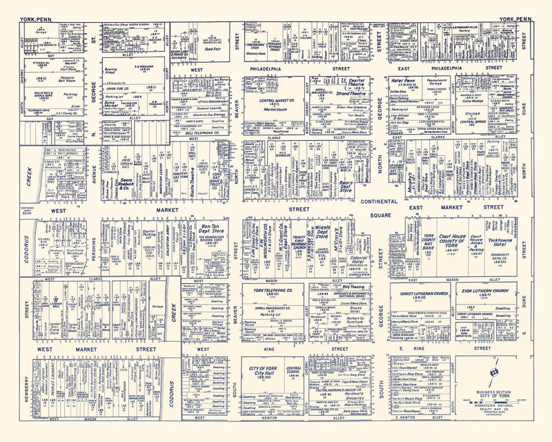 Size comparison using Vintage Map of York, PA Business Section 1950