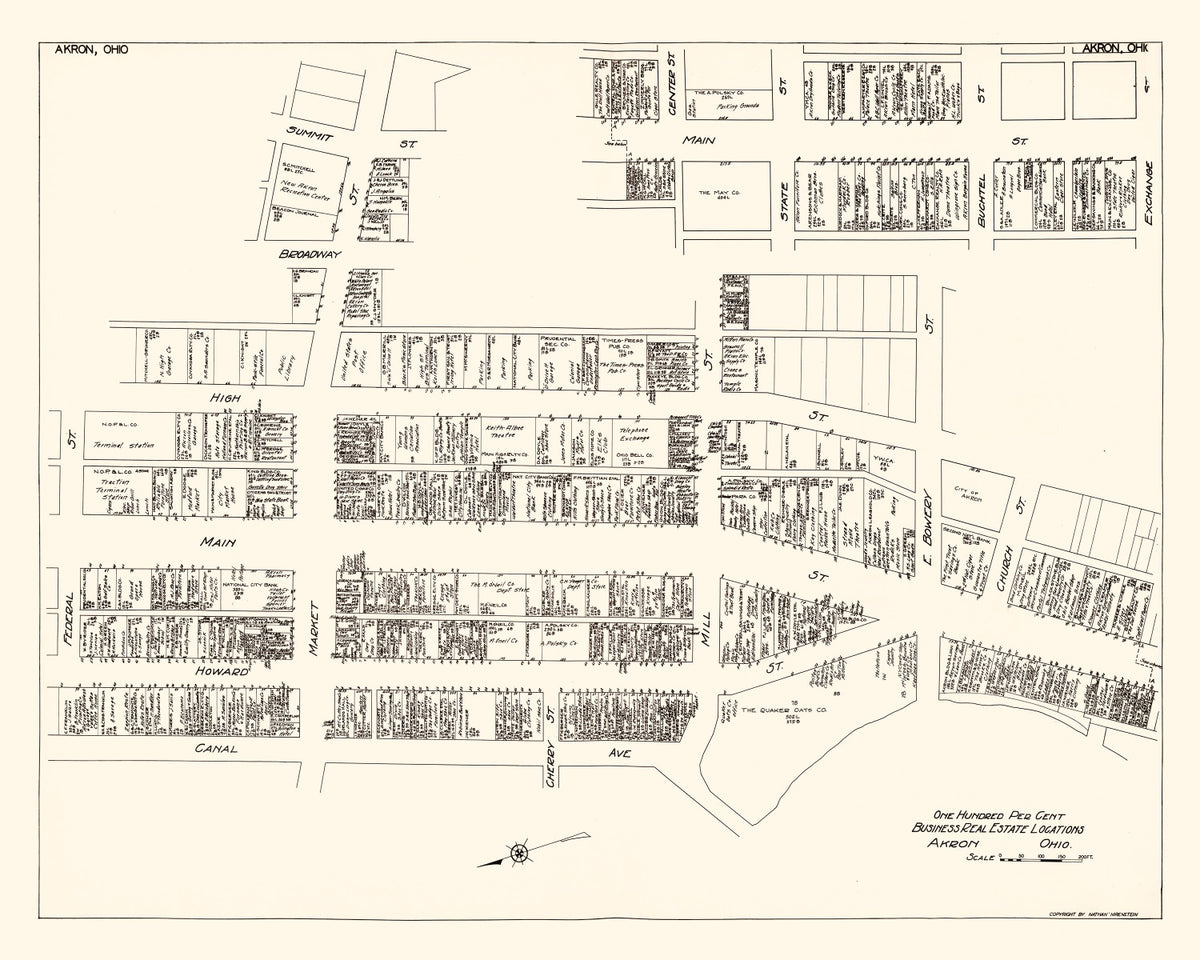 Preview of Vintage Map of Akron, OH Business Section 1929