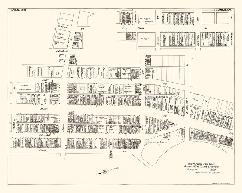 Size comparison using Vintage Map of Akron, OH Business Section 1929