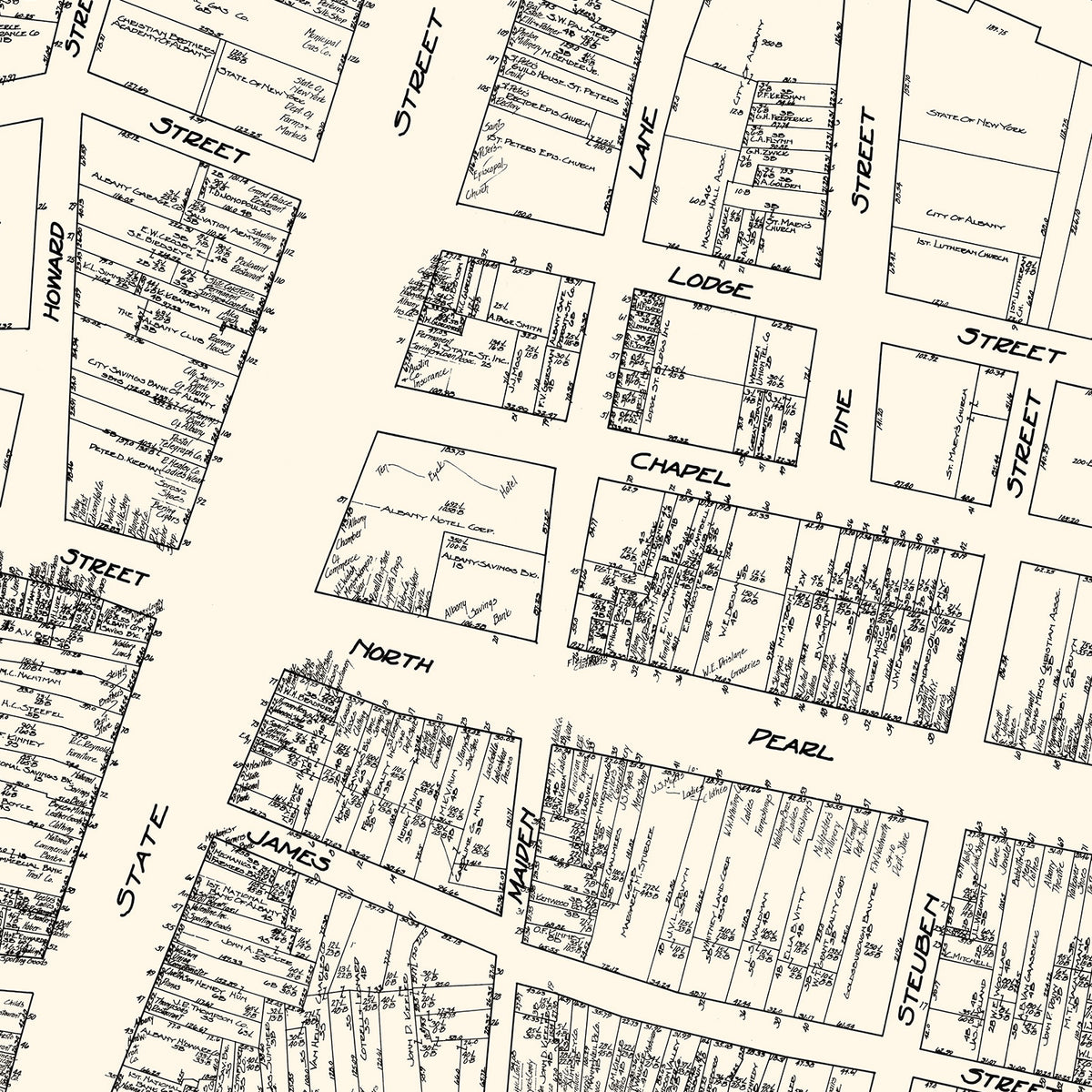 Restored historic details from the 1929 city map of Albany, New York